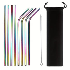 4pc Reusable Stainless Steel Straw & Brush Set with Bag