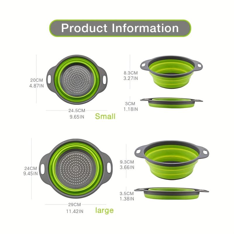 2pcs Collapsible Silicone Drain Basket for Camping Portable Fruit Vegetable Wash