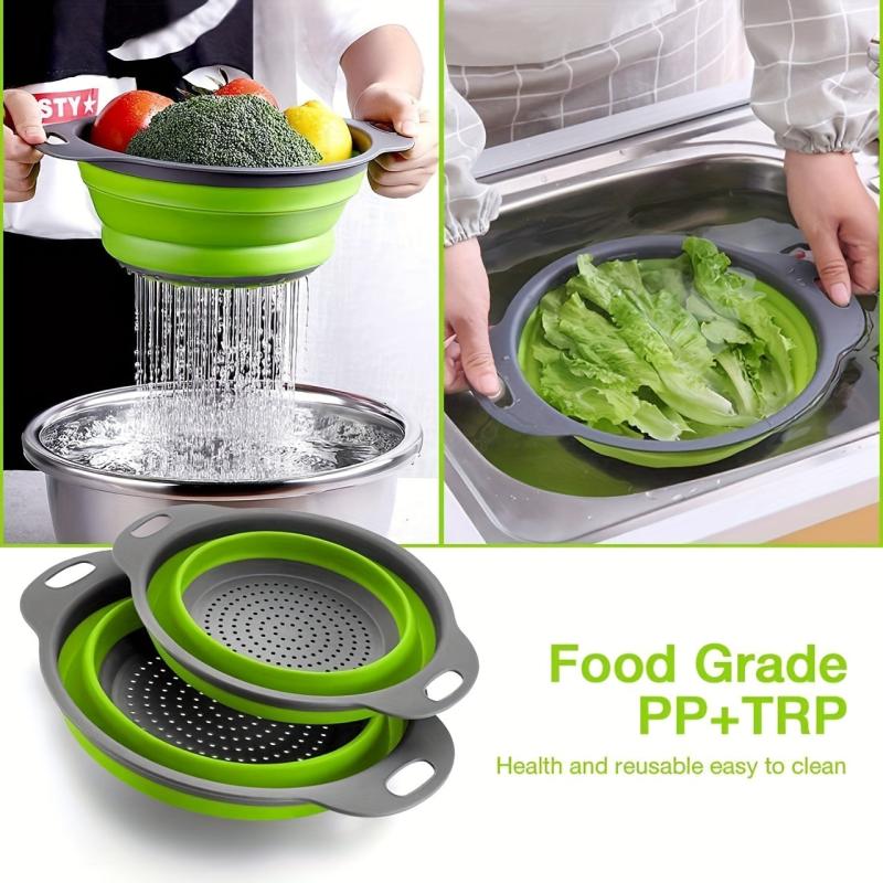 2pcs Collapsible Silicone Drain Basket for Camping Portable Fruit Vegetable Wash