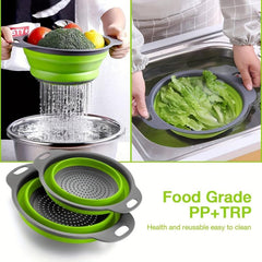 2pcs Collapsible Silicone Drain Basket for Camping Portable Fruit Vegetable Wash