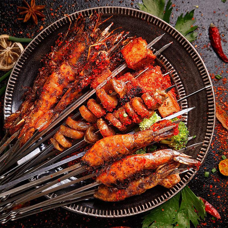 15pcs Stainless Steel Skewers & Storage Tube for BBQ Camping Shish Kebab