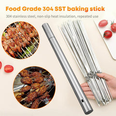 15pcs Stainless Steel Skewers & Storage Tube for BBQ Camping Shish Kebab