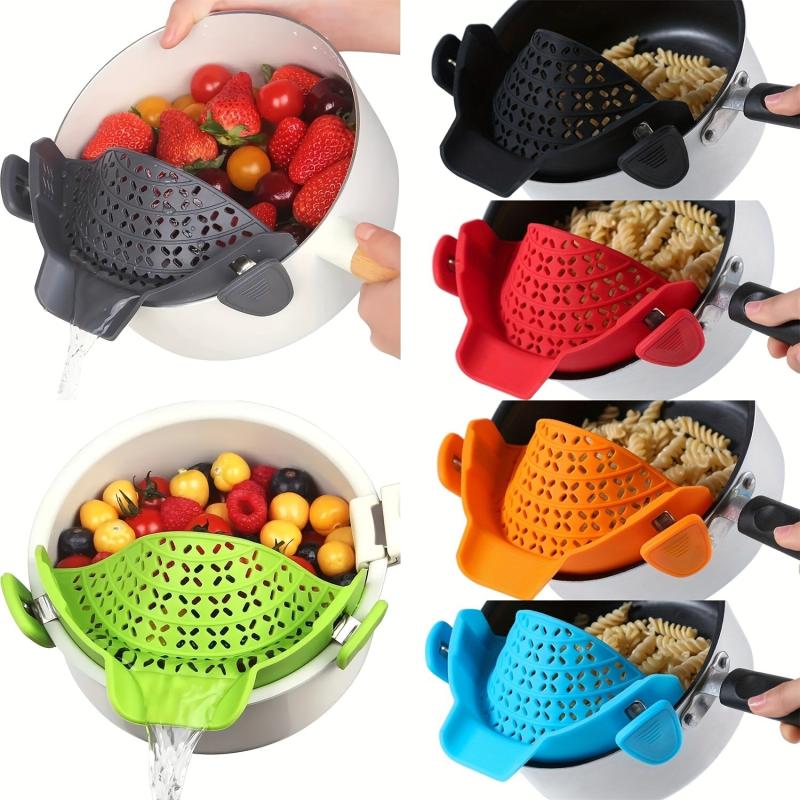Adjustable Silicone Pot Strainer with Snap Clip for Pasta Food