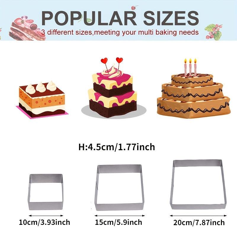3pcs Square Stainless Steel Mousse Cake Mold Baking Mold
