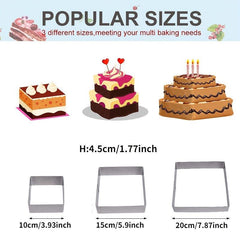 3pcs Square Stainless Steel Mousse Cake Mold Baking Mold