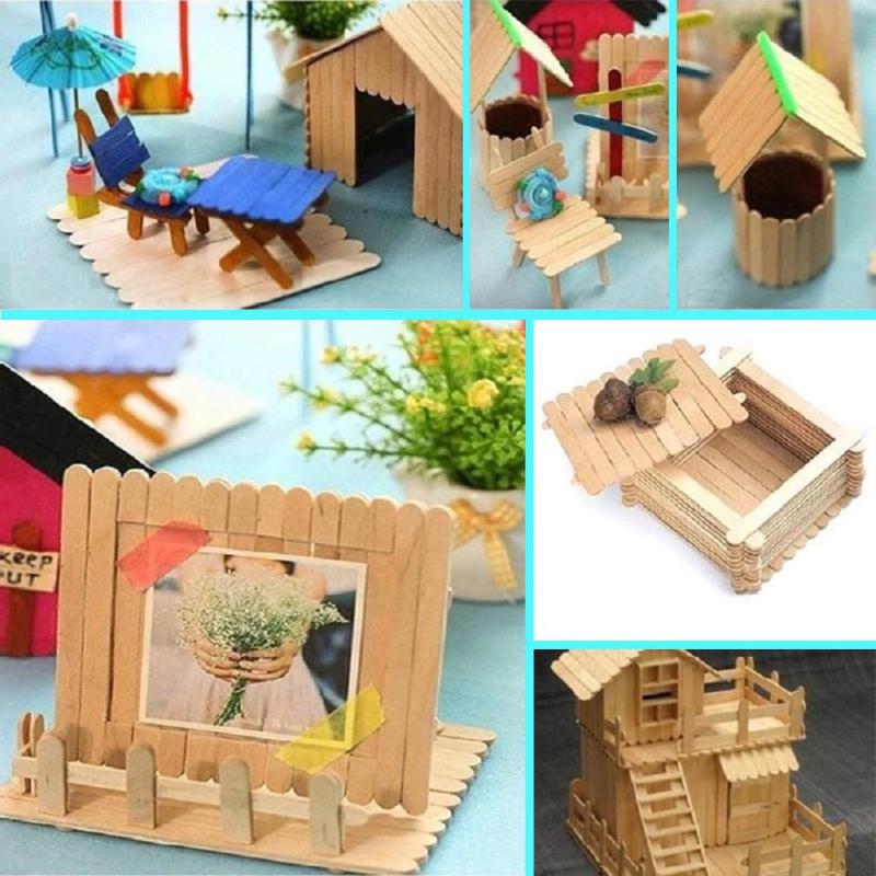 50/100 Handcrafted Wooden Ice Cream Popsicle Sticks and Spoons for DIY Cakes