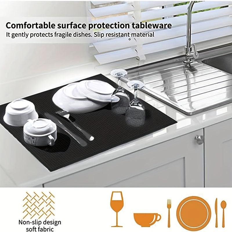 Plaid Dish Drying Mat Soft Microfiber Absorbent Non Slip Coffee Machine Mat