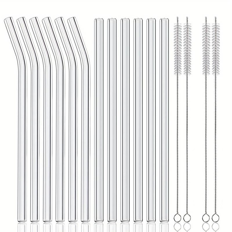 16pcs Reusable Glass Drinking Straws 8.5''x10MM w/ Cleaning Brush