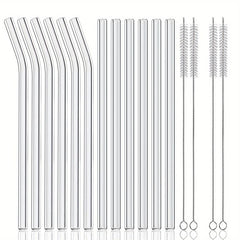 16pcs Reusable Glass Drinking Straws 8.5''x10MM w/ Cleaning Brush