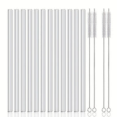 16pcs Reusable Glass Drinking Straws 8.5''x10MM w/ Cleaning Brush