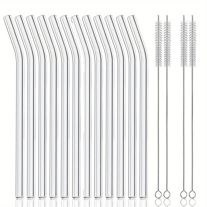 16pcs Reusable Glass Drinking Straws 8.5''x10MM w/ Cleaning Brush