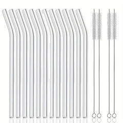 16pcs Reusable Glass Drinking Straws 8.5''x10MM w/ Cleaning Brush