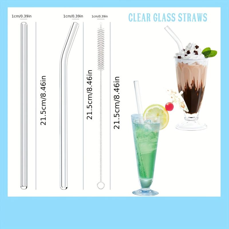 16pcs Reusable Glass Drinking Straws 8.5''x10MM w/ Cleaning Brush