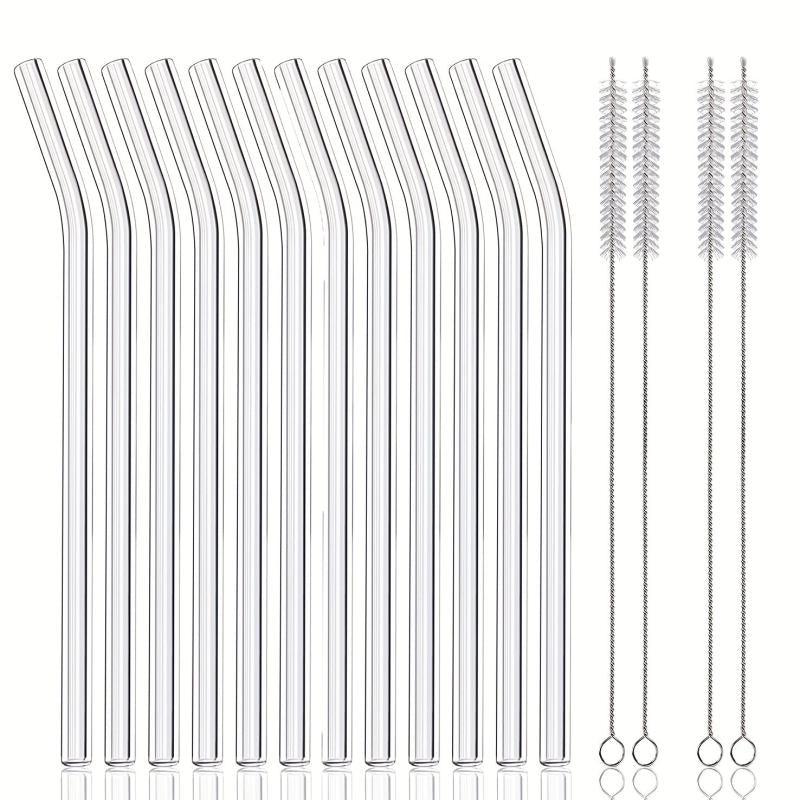 16pcs Reusable Glass Drinking Straws 8.5''x10MM w/ Cleaning Brush