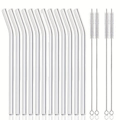 16pcs Reusable Glass Drinking Straws 8.5''x10MM w/ Cleaning Brush