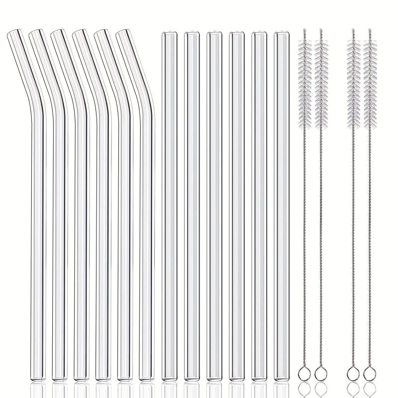 16pcs Reusable Glass Drinking Straws 8.5''x10MM w/ Cleaning Brush