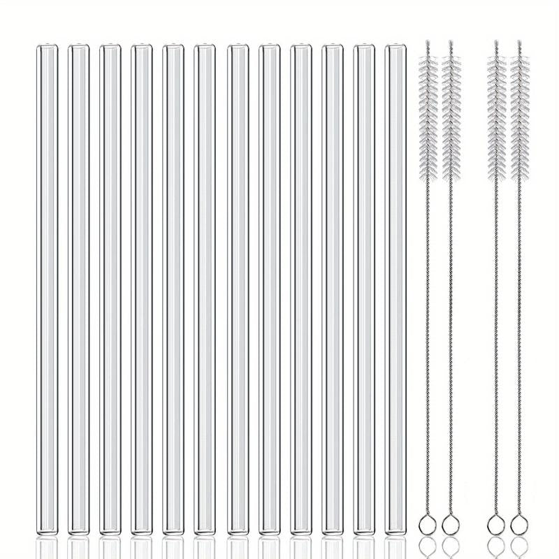16pcs Reusable Glass Drinking Straws 8.5''x10MM w/ Cleaning Brush