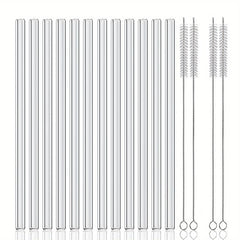 16pcs Reusable Glass Drinking Straws 8.5''x10MM w/ Cleaning Brush