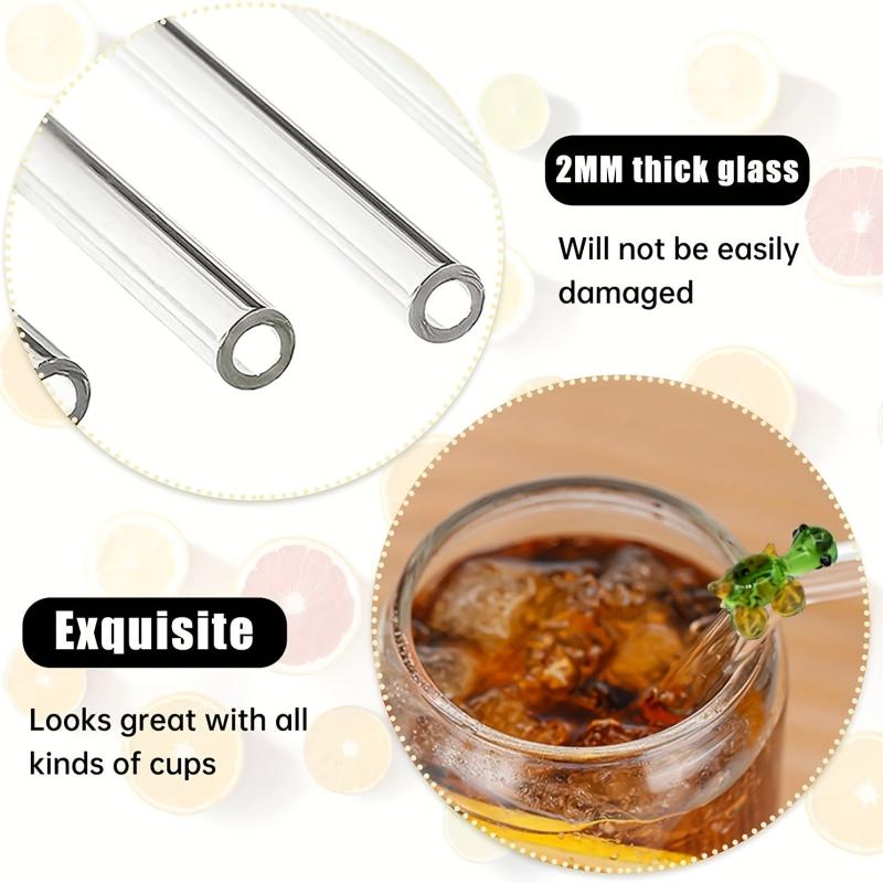 4pcs Cartoon Turtle Glass Straws Reusable Milk Drink Tube