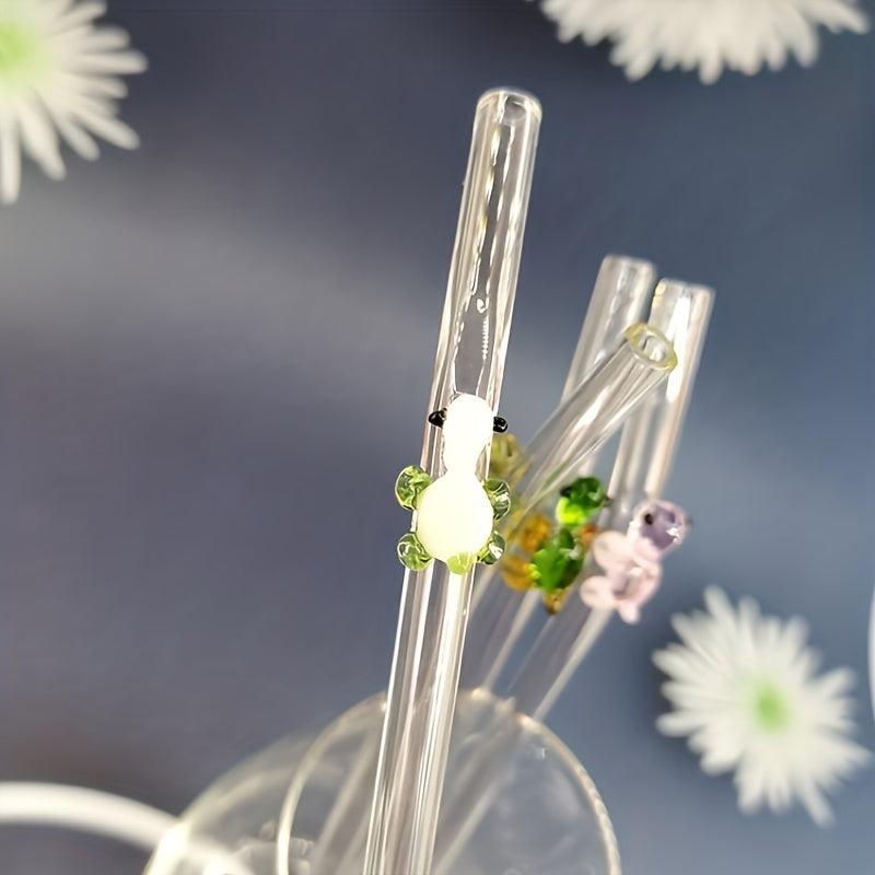 4pcs Cartoon Turtle Glass Straws Reusable Milk Drink Tube