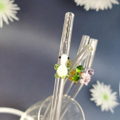 4pcs Cartoon Turtle Glass Straws Reusable Milk Drink Tube