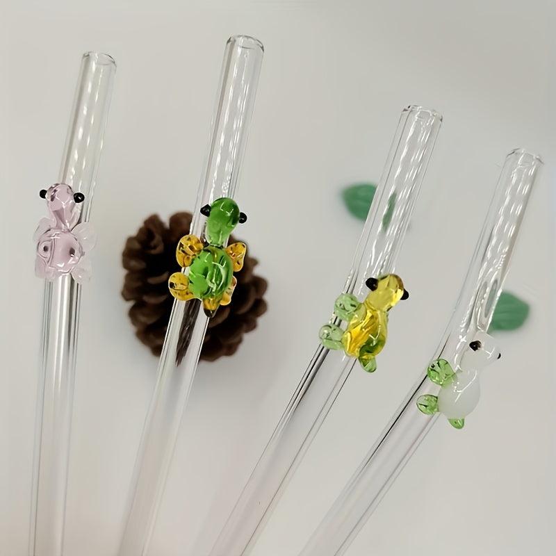 4pcs Cartoon Turtle Glass Straws Reusable Milk Drink Tube