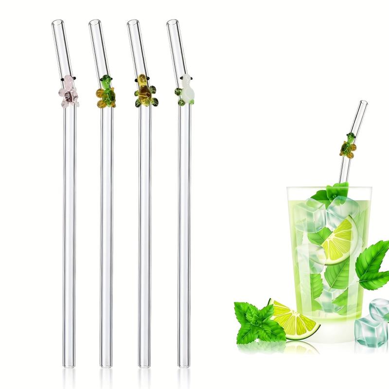 4pcs Cartoon Turtle Glass Straws Reusable Milk Drink Tube