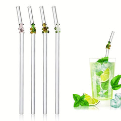 4pcs Cartoon Turtle Glass Straws Reusable Milk Drink Tube