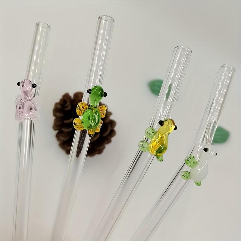 4pcs Cartoon Turtle Glass Straws Reusable Milk Drink Tube
