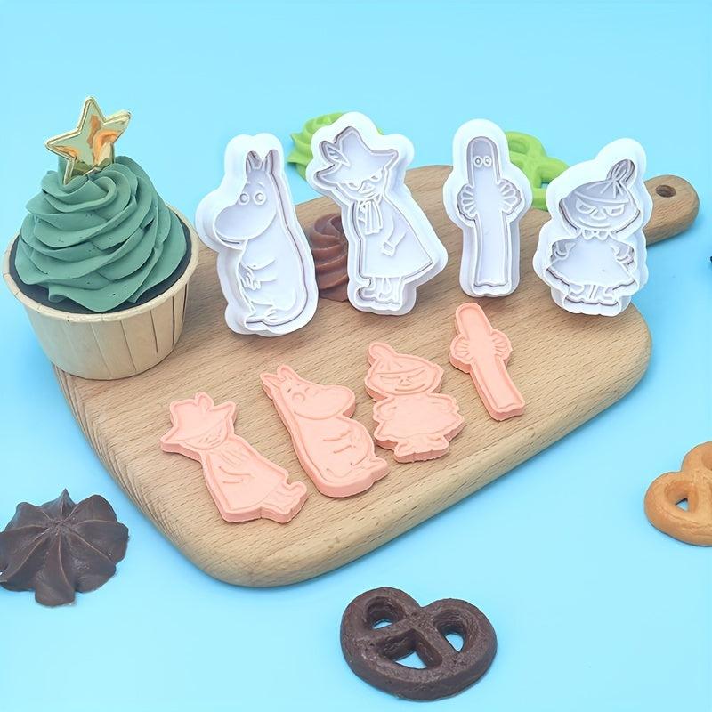 4pcs Cartoon Cookie Cutters Plastic Candy Mold Biscuit Chocolate Cake