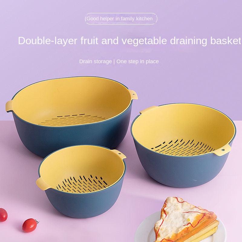 Double Layer Drain Basket Vegetable Washing Colander Strainer