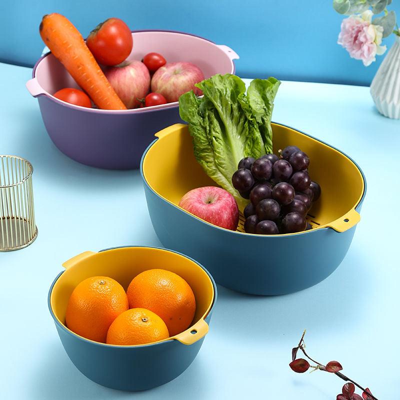 Double Layer Drain Basket Vegetable Washing Colander Strainer