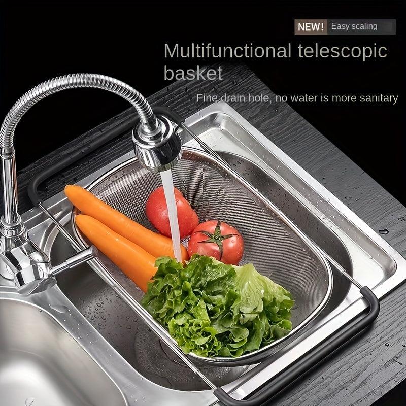 Adjustable Stainless Steel Sink Colander Fruit Vegetable Washing Basket