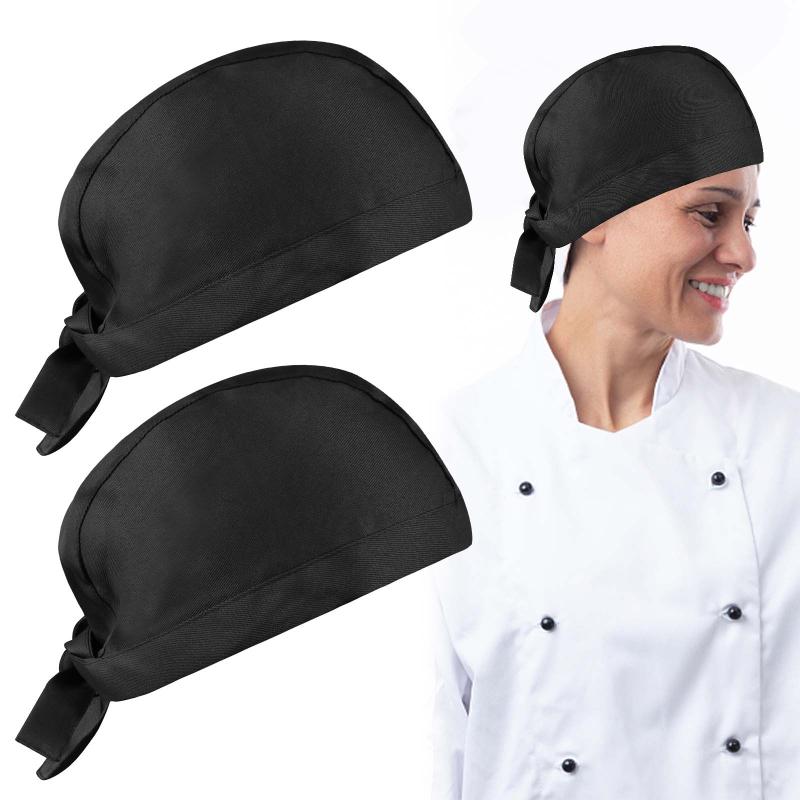 2 Pcs Unisex Chef's Hat Adjustable Breathable Bandana Cap for Kitchen