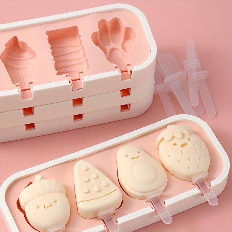 Cartoon Popsicle Mold Silicone Ice Pop Reusable Ice Cream Molds