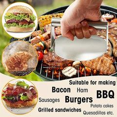 Stainless Steel Burger Press Smasher Non Stick Surface Round Tool