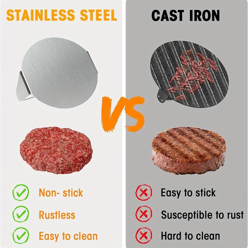 Stainless Steel Burger Press Smasher Non Stick Surface Round Tool