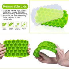 Silicone Honeycomb Ice Cube Tray with 37 Cavities and Lids