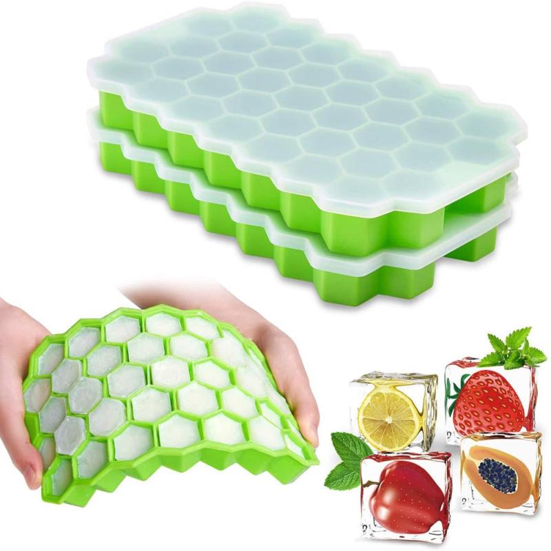Silicone Honeycomb Ice Cube Tray with 37 Cavities and Lids