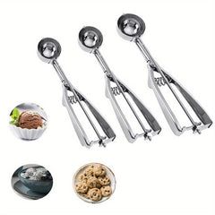 3pcs Stainless Steel Cookie Scoop Set with Trigger Release for Baking