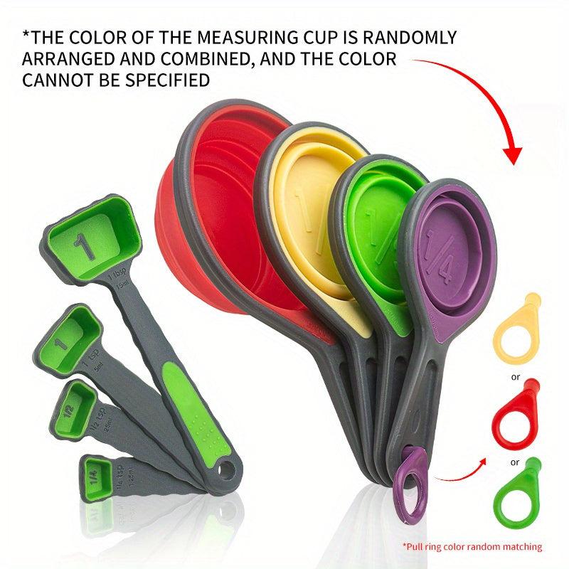 8pcs Collapsible Measuring Cups & Spoons Set Silicone BPA Measurement Tools