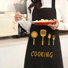Polyester Kitchenware Printed Apron w/ Pockets Adjustable & Stain Resistant