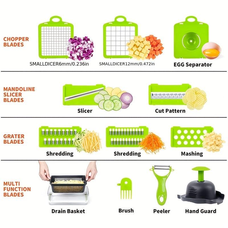 16in1 Vegetable Chopper & Fruit Slicer Container Pro, Manual Food Grater