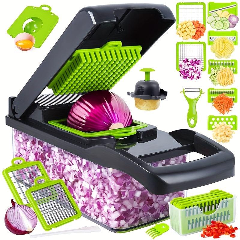 16in1 Vegetable Chopper & Fruit Slicer Container Pro, Manual Food Grater