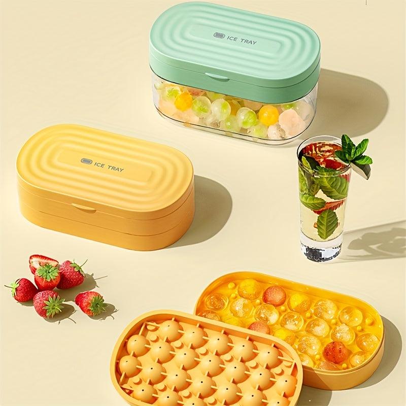 24 Grids Round Silicone Ice Tray with Lid Ice Storage Box