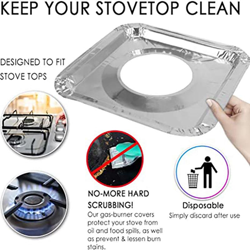 50pcs Foil Gas Stove Liners Stove Covers Disposable Square Stove Bib Liners