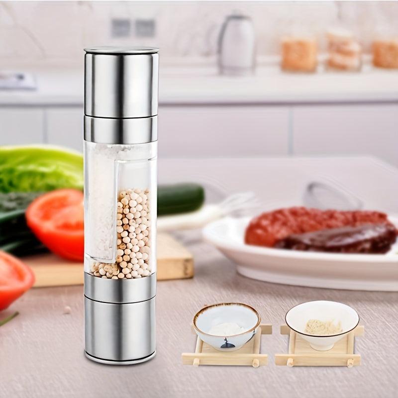 Dual Head Pepper Grinder 2-in-1 Stainless Steel Sea Salt Spice Manual Mill