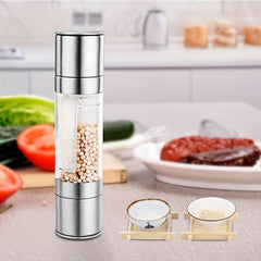Dual Head Pepper Grinder 2-in-1 Stainless Steel Sea Salt Spice Manual Mill