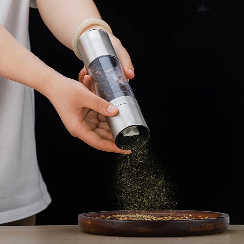 Dual Head Pepper Grinder 2-in-1 Stainless Steel Sea Salt Spice Manual Mill