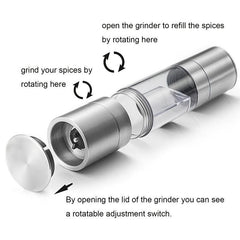 Dual Head Pepper Grinder 2-in-1 Stainless Steel Sea Salt Spice Manual Mill